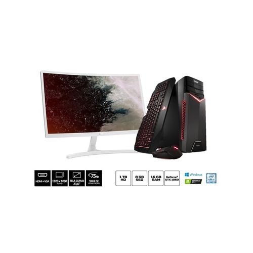 Kit PC Gamer Acer BR13 Corei7 16GB RAM 1TBHD SSD 8GB GTX1060 Win10 + Monitor Curvo ED24 75hz FullHD
