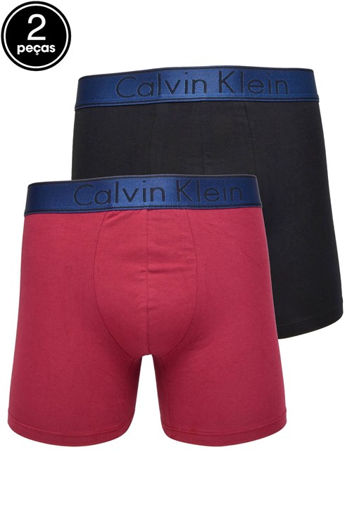 Kit 2pçs Cueca Calvin Klein Underwear Boxer Logo Vermelho/Preto