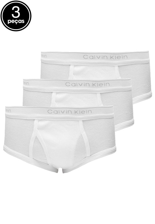 Kit 3pçs Cueca Calvin Klein Underwear Slip Logo Branca