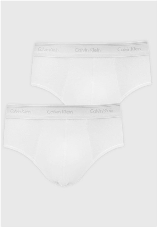 Kit 2pçs Cueca Calvin Klein Underwear Slip Logo Branco