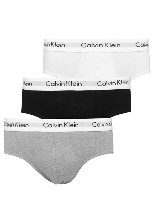 Kit 3pçs Cueca Klein Underwear Slip Branca/Cinza/Preta