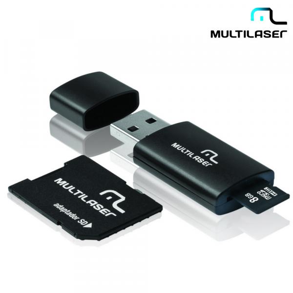 Kit Pen Drive 3 em 1 Com: Micro SD 8GB + Adaptador SD + Leitor MC058 - Multilaser