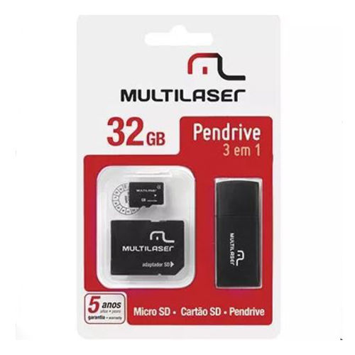 Kit Pen Drive 3 em 1 32gb Micro Sd com Adaptador - Multilase