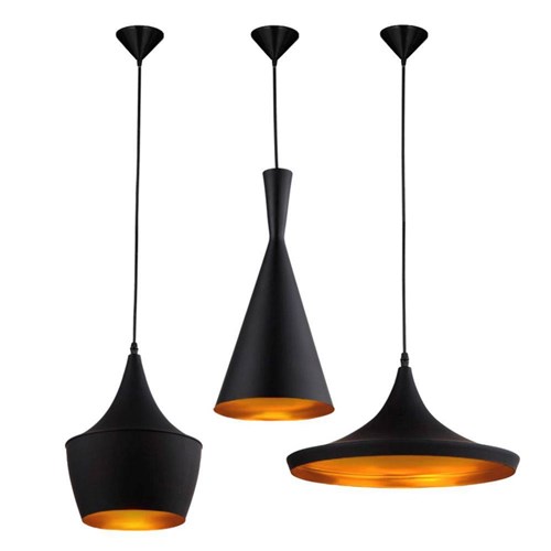 Kit Pendentes Estilo Tom Dixon Preto/Cobre Trio (Funil,Balão,Chapéu)