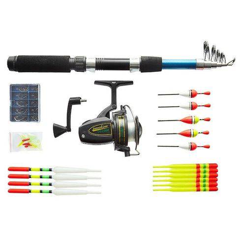 Kit Pesca com Vara 1,50 Molinete e 116 Acessórios com Estojo de Anzol e Alça Western