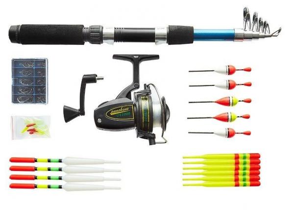 Kit Pesca com Vara 1,50 Molinete e 116 Acessórios com Estojo de Anzol e Alça Western