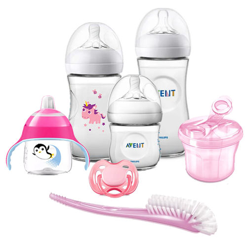 Kit Pétala 7 Peças Mamadeiras, Copo, Escova e Chupeta Menina - Philips Avent