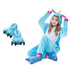 Kit Pijama Fantasia Kigurumi Unicórnio com Pantufa Pata