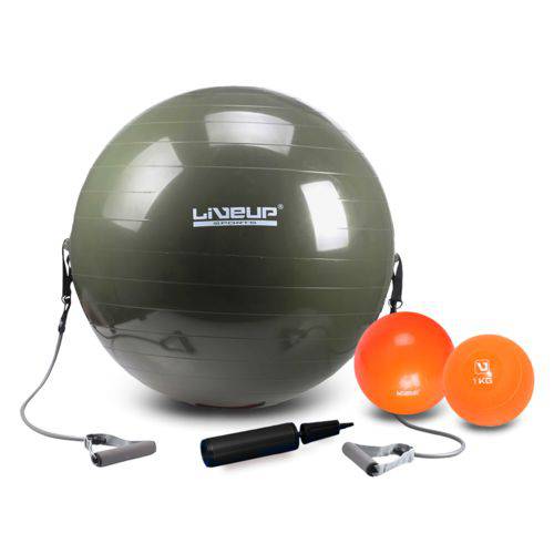 Kit Pilates Fisioterapia Bola 65cm C/ Extensores + Overball + Softball 1kg