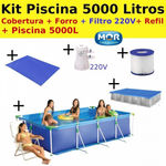 Kit Piscina 5000 L Premium com Capa + Forro + Bomba Filtro 220v 2200 L/H Mor