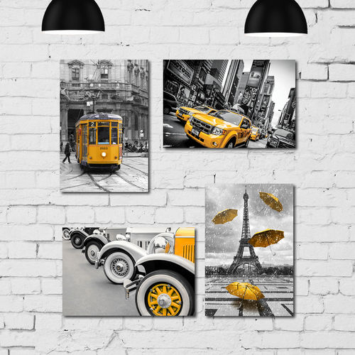 Kit Placa Decorativa Mdf 30x40 Cm Cidades em Amarelo 4 Un