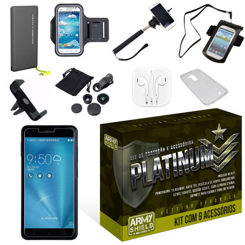 Tudo sobre 'Kit Platinum Asus Zenfone 3 Zoom Ze553kl com 9 Itens - Armyshield'