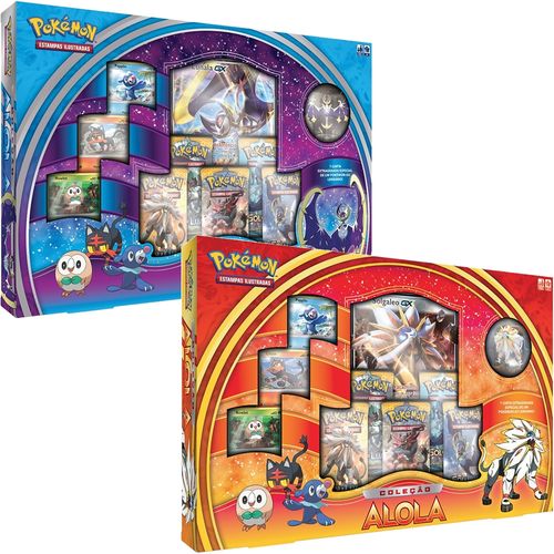 Tudo sobre 'Kit Pokémon Box Coleção Alola Solgaleo Lunala Gx C/ Miniatura'
