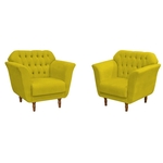 Kit 2 Poltrona Cadeira Decorativa Stefany Capitonê Corano Amarelo para Consultório Sala de Estar Recepção Quarto - ADJ Decor