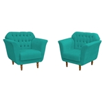 Kit 2 Poltrona Cadeira Decorativa Stefany Capitonê Corano Azul Turquesa para Consultório Sala de Estar Recepção Quarto - ADJ Decor