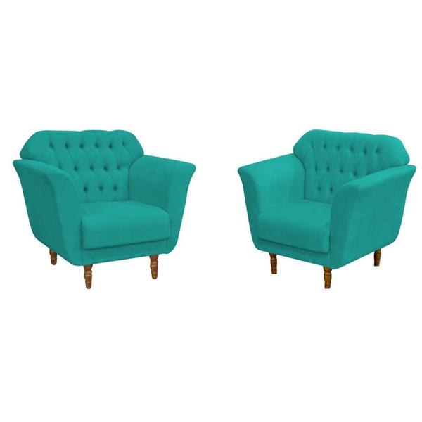 Kit 2 Poltrona Cadeira Decorativa Stefany Suede Azul Turquesa para Consultório Sala de Estar Recepção Quarto - AM Decor