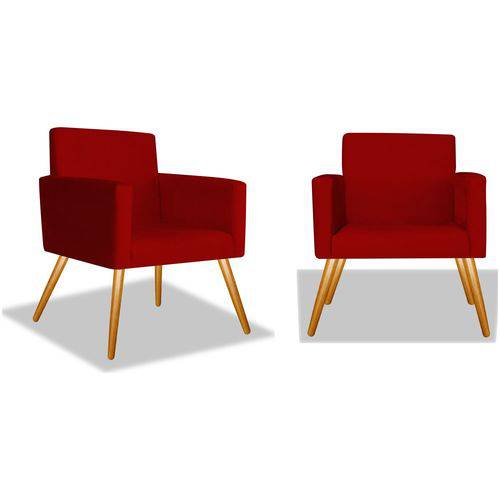 Kit 2 Poltronas Cadeiras Decorativa Beatriz Sala Quarto Escritório Recepção Corino Vermelho - AM DECOR