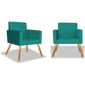 Kit 2 Poltronas Cadeiras Decorativa Nina Sala Quarto Escritório Recepção Suede - AM DECOR - AZUL TURQUESA