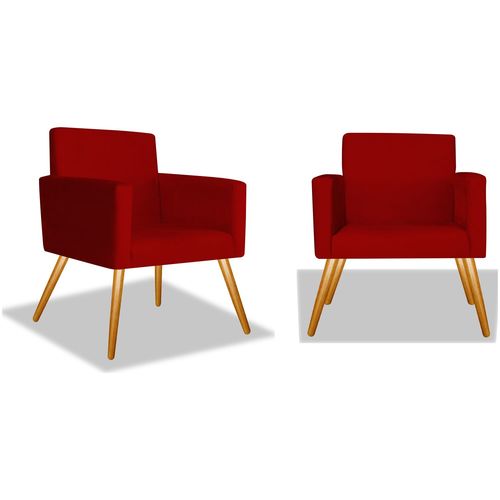 Kit 2 Poltronas Cadeiras Decorativas Nina Recepção Sala Escritório Corino Vermelho – BC DECOR