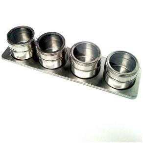 Kit Porta Temperos e Condimentos em Aço Inox Magnetico Metalizado 4 Peças