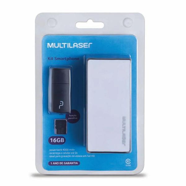 Kit Power Bank 4000 MAh Leitor de Cartão Cartão de Memória Micro SD Classe 10 16GB Multilaser MC220