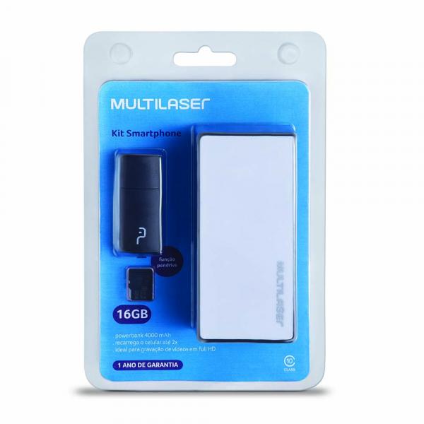 Kit Power Bank 4000 MAh + Pendrive + Cartão de Memória Micro SD Classe 10 16GB Preto Multilaser - MC220