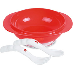 Kit Prato Bowl com Ventosa e Talheres (Garfo e Colher) Vermelho - Fisher Price