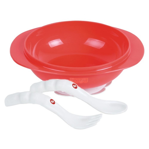 Kit Prato Bowl com Ventosa e Talheres Vermelho Fisher Price