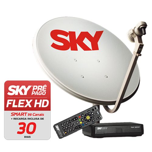 Kit Pré-Pago: Antena Sky 60 Cm + Recarga Smart 103 Canais por 30 Dias