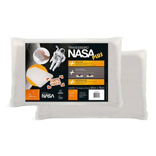 Kit Promocional 2 Travesseiros Nasa Plus 50x70cm Viscoelástico, Tecnologia e Conf Térmico - Fibrasca
