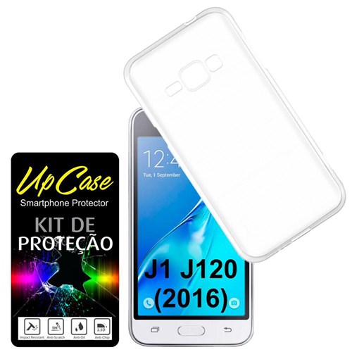 Kit Protecao= Capa Tpu Transparente Pelicula De Vidro Para Samsung Galaxy J1 (2016) J120 - Upcase