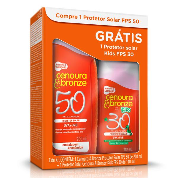 Kit Protetor Solar Cenoura Bronze FPS 50 200ml + Protetor Solar Kids FPS 30 110ml - Cenoura e Bronze