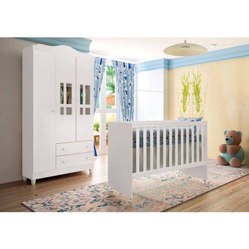 Tudo sobre 'Kit Quarto de Bebê Ariel Branco Brilho com Berço-guarda-roupas 3 Portas Carolina Baby'