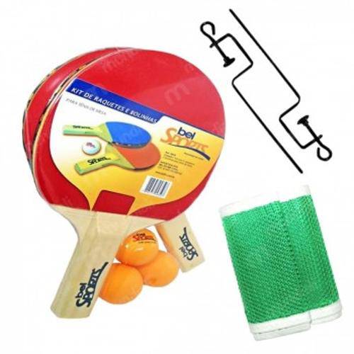 Kit Raquetes para Ping Pong com Suporte + Rede + 3 Bolinhas