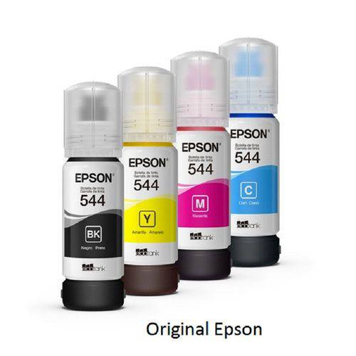 Tudo sobre 'Kit Refil Tinta com 04 Cores Epson L3110 L3150 T544 Epson Original 544 K M Y C'