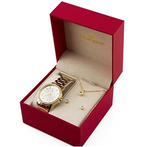 Kit Relógio Champion Dourado com Pedras - CH24768W