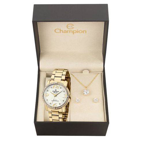 Kit Relógio Champion Feminino Fashion Dourado Ch24768w