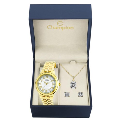 Kit Relógio Champion Feminino Números Romanos - Ch22957w
