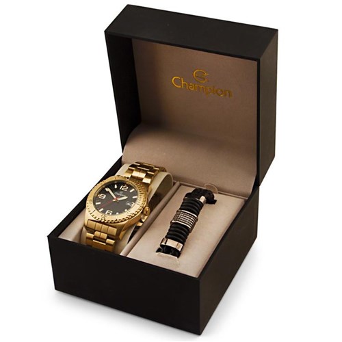 Kit Relógio Champion Masculino Dourada - Ca31480c