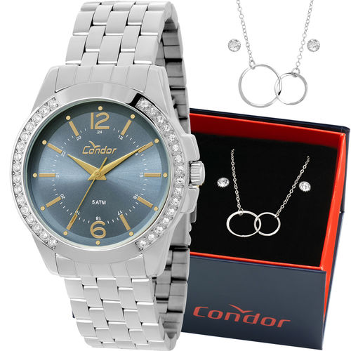 Kit Relógio Condor Feminino com Colar e Brincos Co2035kow/k3a
