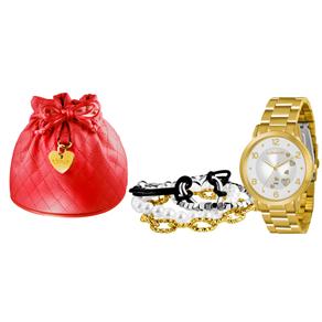 Kit Relógio Feminino Analógico Lince Fashion LRG4272LK076S2KX Dourado e 4 Pulseiras Adorno