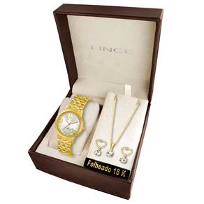 Kit Relógio Feminino Analógico Lince LRG4254L K063S2KX Dourado e Conjunto de Colar e Brincos Folheados