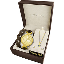 Kit Relógio Feminino Lince Analógico Fashion com Colar e Brinco LRC4228L