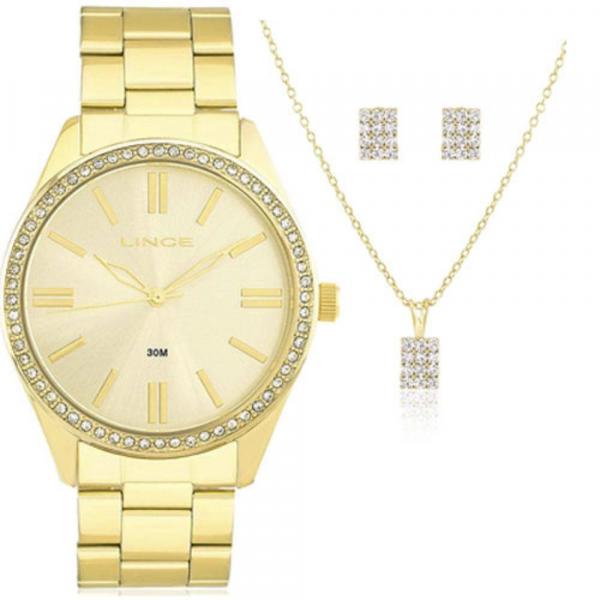 Kit Relógio Feminino Lince Lrg4341l Kt06 - Dourado