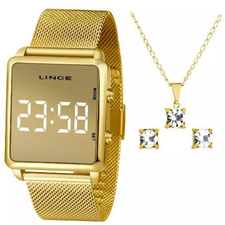 Kit Relógio Lince Digital Led Feminino MDG4619L BXKX Dourado