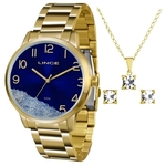 Kit Relógio Lince Feminino Lrg4379l C2kx Dourado
