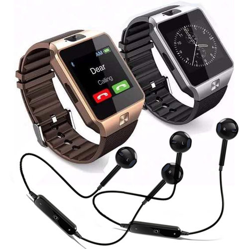 Kit 2 Relógios Smartwatch Dz09 + 2 Fone Bluetooth - Original Touch Bluetooth Gear Chip - Preta