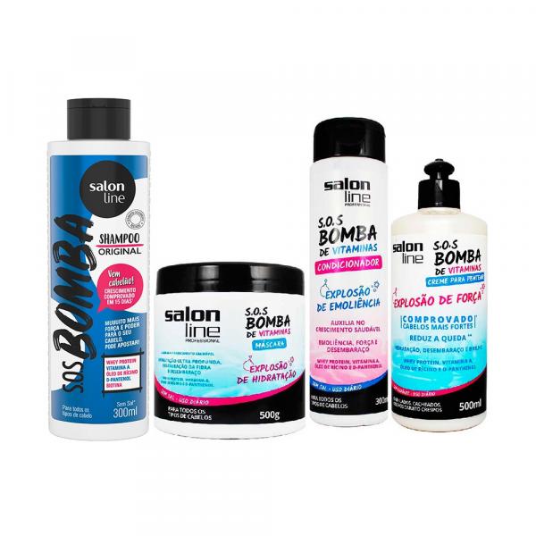 Kit S.O.S Bomba de Vitaminas Shampoo Condicionador Creme para Pentear e Máscara - Salon Line