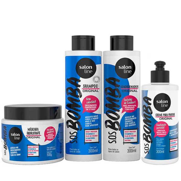 Kit S.O.S Bomba de Vitaminas Shampoo Condicionador Creme para Pentear e Máscara - Salon Line