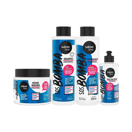 Kit Salon Line SOS Bomba de Vitaminas Shampoo 300ml + Condicionador 300ml + Máscara 500g + Creme para Pentear 300ml